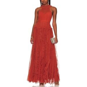 Bcbgmaxazria 'Pleated' Red Back Cut Out Tulle Ruffle Detail Gown Size 0